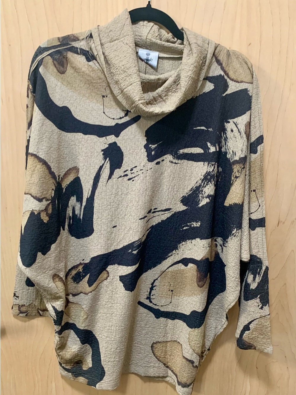 INOAH Abstract Print Textured Cowl Neck Tunic Top Size Small